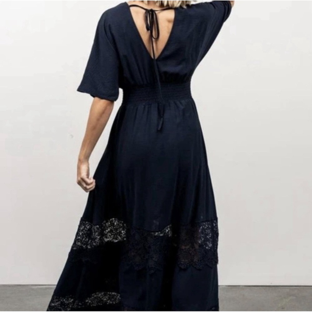 Baltic Born L Vera Maxi Dress In Navy Blue Sheer Lace Trim Romantic Boho - Picture 2 of 6